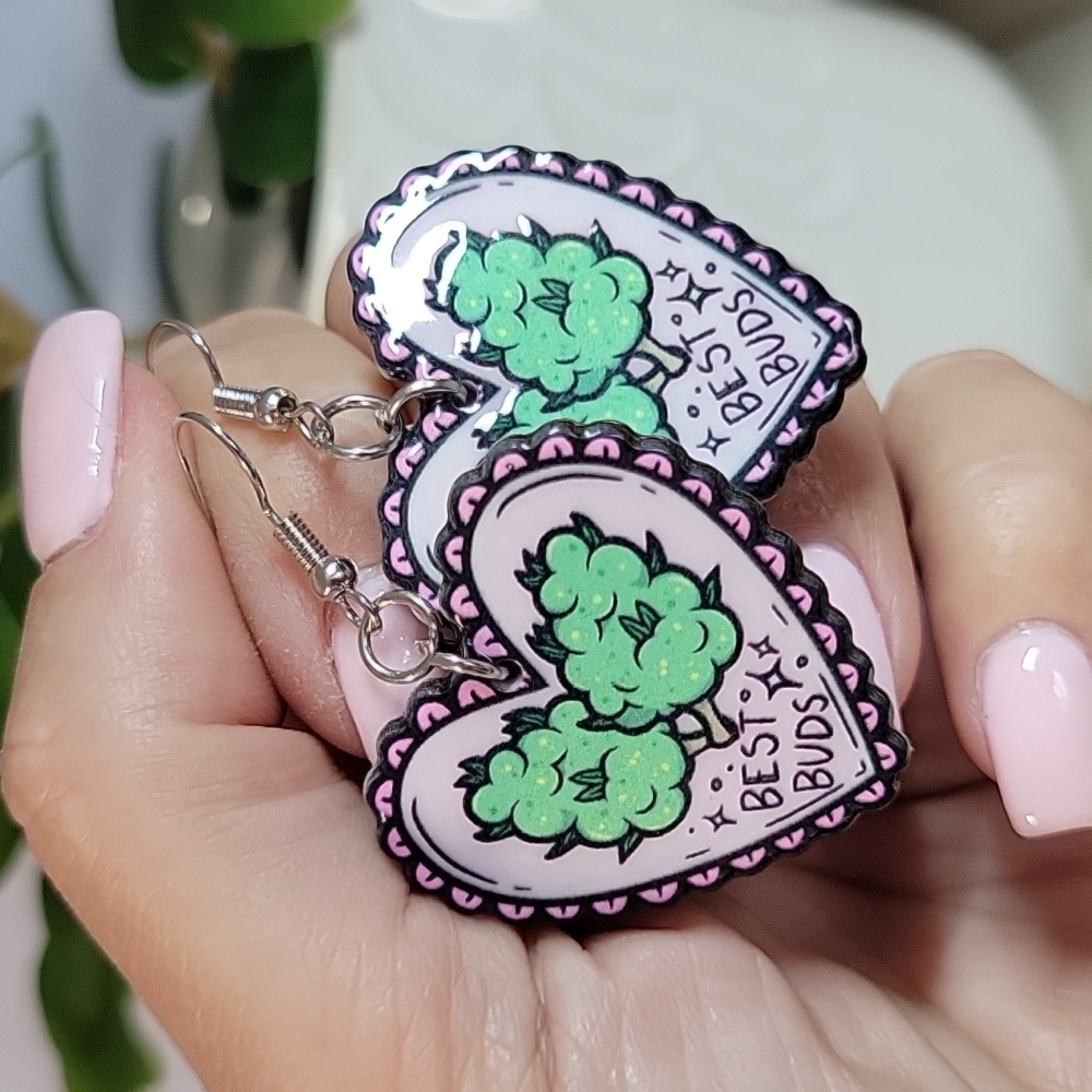 Best Buds 420 Themed Drop Earrings, handmade - Picture 5 of 5